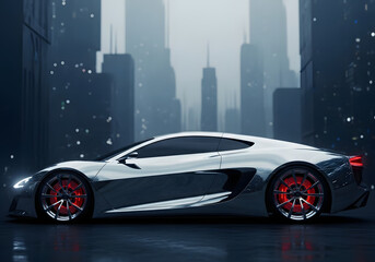 Futuristic sports car in cityscape