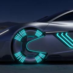 Futuristic car wheel with neon lights