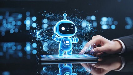 AI chatbot assistant animating out of a smartphone screen
