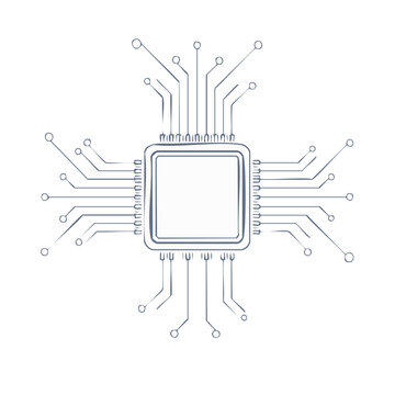 Stylized Microchip Illustration with Connections for Computer Processing and Data