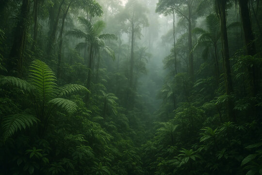 tropical rainforest with fog