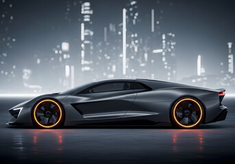 Futuristic sports car with neon wheels