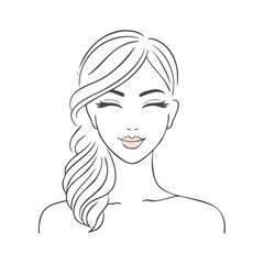 Woman portrait line art with closed eyes and ponytail hairstyle for fashion and beauty themes