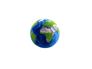 Fototapeta premium Earth globe blue ocean green land white cloud Africa Europe realistic isolated transparency background environmental peaceful global nature geography