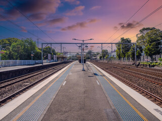 Passenger Train going through Summer Hill train station a suburban Sydney train Station NSW Australia