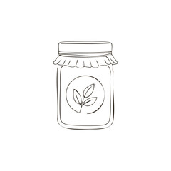 Jar with Leaves Illustration. Simple line drawing of a preserved product jar with a decorative leaf emblem