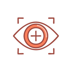 Obraz premium Eye with plus sign and brackets icon, concept of focus, vision, and recognition.