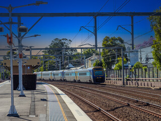 Passenger Train going through Summer Hill train station a suburban Sydney train Station NSW Australia