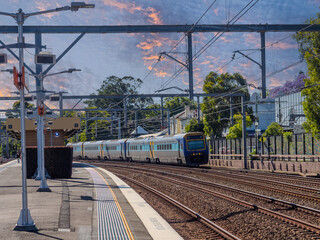 Passenger Train going through Summer Hill train station a suburban Sydney train Station NSW Australia
