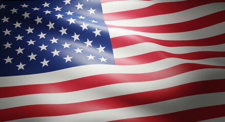 Fototapeta premium Waving American Flag Closeup US Symbol of Patriotism, Independence, Nation, Stripes and Stars, National Pride, Democracy, Freedom, Patriotic Background.