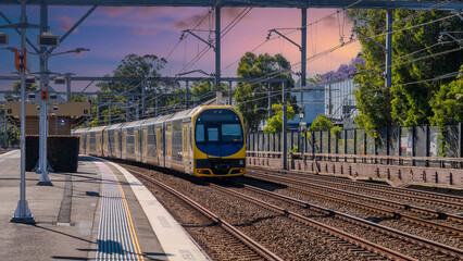 Passenger Train going through Summer Hill train station a suburban Sydney train Station NSW Australia
