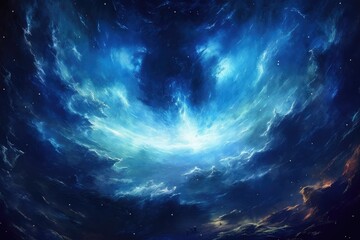 Obraz premium Ethereal cosmic scene with vibrant blue hues.