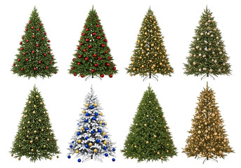 Obraz premium Diverse Collection of Decorated Christmas Trees Isolated Against Black Background