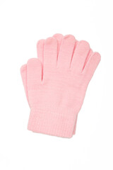 Warm woolen knitted gloves isolated on white background