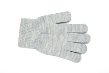 Warm woolen knitted gloves isolated on white background