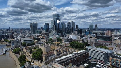 Aerial View of the finance district of London, England