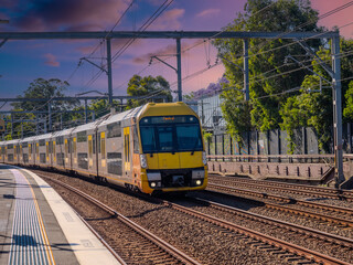 Passenger Train going through Summer Hill train station a suburban Sydney train Station NSW Australia
