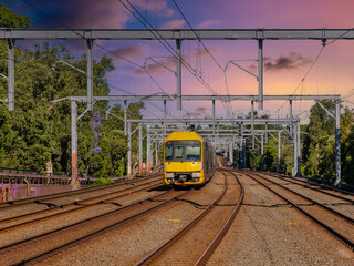 Naklejka premium Passenger Train going through Summer Hill train station a suburban Sydney train Station NSW Australia