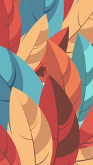 A vertical background with large, multicolored feathers. Abstract background. Background image for screens, print, covers, etc. EPS 10.
