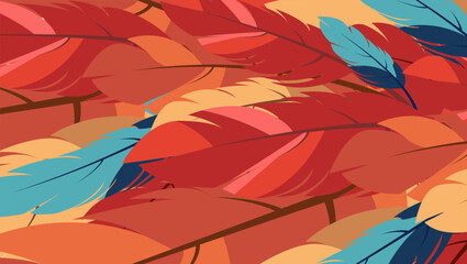 EPS 10. Bright background with feathers. Feather pattern. Cover, print, background image, cover