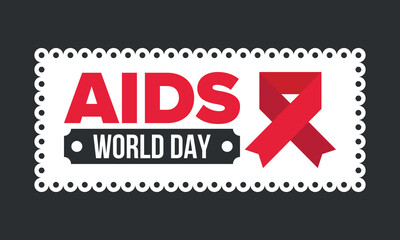 World Aids Day. Red ribbon symbol. Awareness and prevention hiv. Medical healthcare concept. Human support and protection. Celebrated annual in December 1. Poster, banner and background. Vector