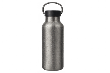 Reusable insulated water bottle with condensation, showing cold refreshing hydration, eco-friendly metal thermos flask