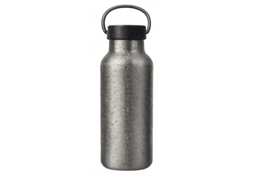 Reusable insulated water bottle with condensation, showing cold refreshing hydration, eco-friendly metal thermos flask