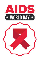 World Aids Day. Red ribbon symbol. Awareness and prevention hiv. Medical healthcare concept. Human support and protection. Celebrated annual in December 1. Poster, banner and background. Vector