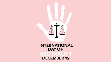 Obraz premium International Day of Neutrality Graphic: Scale of Justice Icon on Hand Symbolizing Impartiality, Diplomacy, and Peace Advocacy