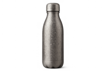 Reusable stainless steel water bottle displaying condensation droplets, representing healthy hydration, zero waste, and an active lifestyle