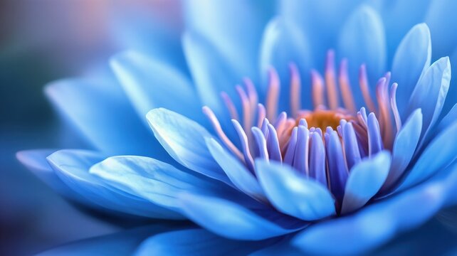 Close-up of an Azure Blue Water Lily A Delicate Dance of Petals in Serenity