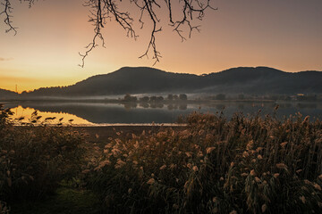 Reflections and autumn in Bozdag Gölcük Lake