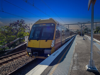Passenger Train going through Summer Hill train station a suburban Sydney train Station NSW Australia