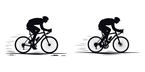 Obraz premium Cyclist Riding in Winter Vector Illustration Set – Biker Silhouette, Cold Weather Sport, Outdoor Cycling Adventure, Fitness Training, Mountain Bike and Endurance Sports Design Art
