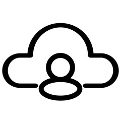 This icon depicts a user within a cloud-shaped network- symbolizing cloud computing- data storage- or user access to a decentralized system. Ideal for tech-related projects.