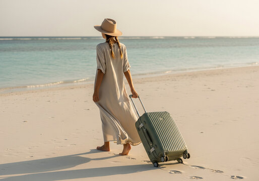 Wanderlust Journey Symbol on Exotic Beach for travel influencer content, stock photo libraries, tour operator brochures, digital ads, travel agency marketing, vacation package ads, airline campaigns