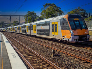 Passenger Train going through Summer Hill train station a suburban Sydney train Station NSW Australia