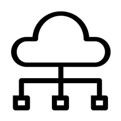 This icon represents a cloud computing network with multiple devices connected- ideal for illustrating decentralized data storage or AI concepts. It's a versatile symbol for technology and.