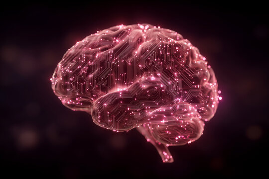 This creative visual displays a vibrant brain constructed from glowing circuits, symbolizing innovation in neuroscience and artificial intelligence technology