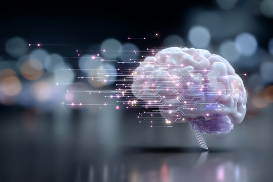 This creative project showcases a brain merged with digital circuits, highlighting innovation in neuroscience and artificial intelligence. The scene reflects the future of intelligence and technology - Powered by Adobe