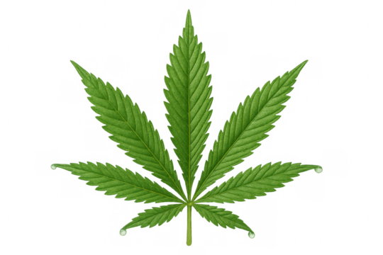 Cannabis sativa leaf illustration with water drops, a symbol for natural health remedies, herbal medicine, and cbd products