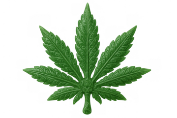 Stylized cannabis leaf symbol depicting marijuana for medical or recreational use, transparent background