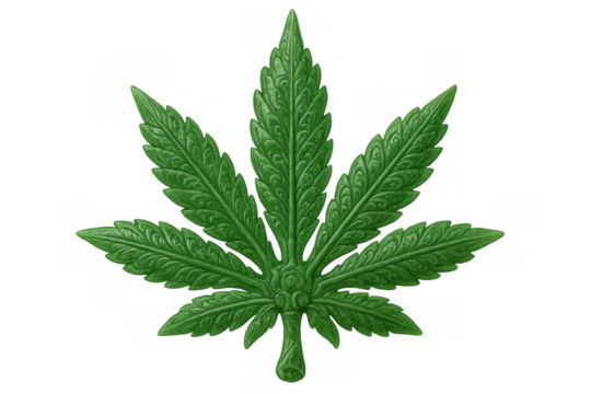 Stylized cannabis leaf symbol depicting marijuana for medical or recreational use, transparent background