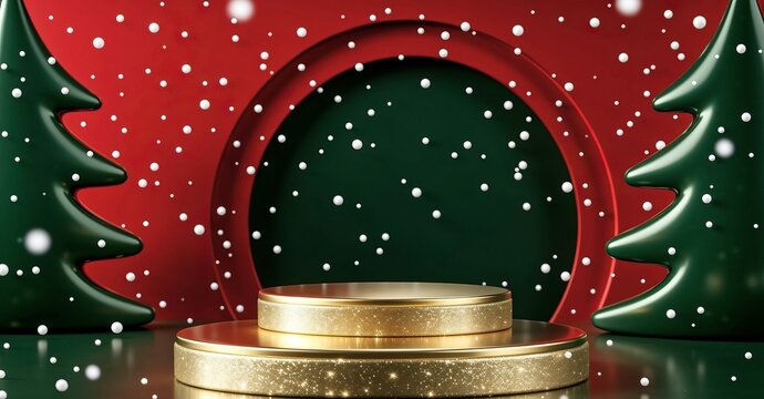 Golden podium on the red with green background 