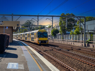 Passenger Train going through Summer Hill train station a suburban Sydney train Station NSW Australia