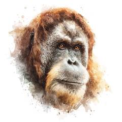 Orangutan in watercolor style, vector illustration, isolated on white background. © Andrews