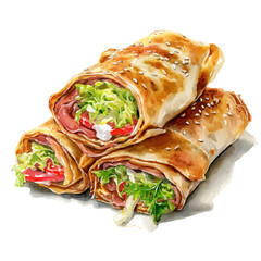 Peking Duck Rolls in watercolor style, vector illustration, isolated on white background.