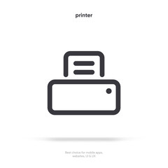 Printer line style icon on isolated white background. Print, paper icon symbol sign. Vector EPS10.