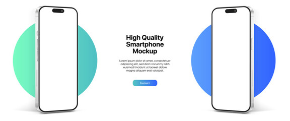 Realistic smartphone mockup. Mobile phone vector with isolated on white background. Device front view. 3D mobile phone with shadow. Realistic, high quality smart phone mockup for ui ux presentation.