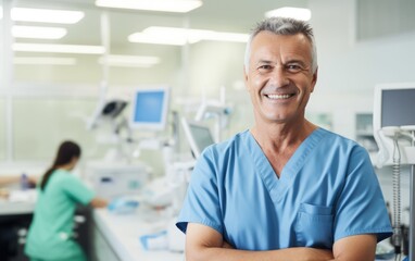 Fototapeta premium Confident male doctor in a modern hospital setting